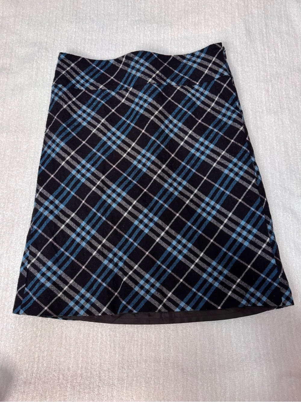 Burberry Black Plaid A-Line Skirt with Blue and Gray Windowpane